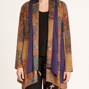 Soft Surroundings Izmir Topper cardigan tapestry panels contrasting purple pm